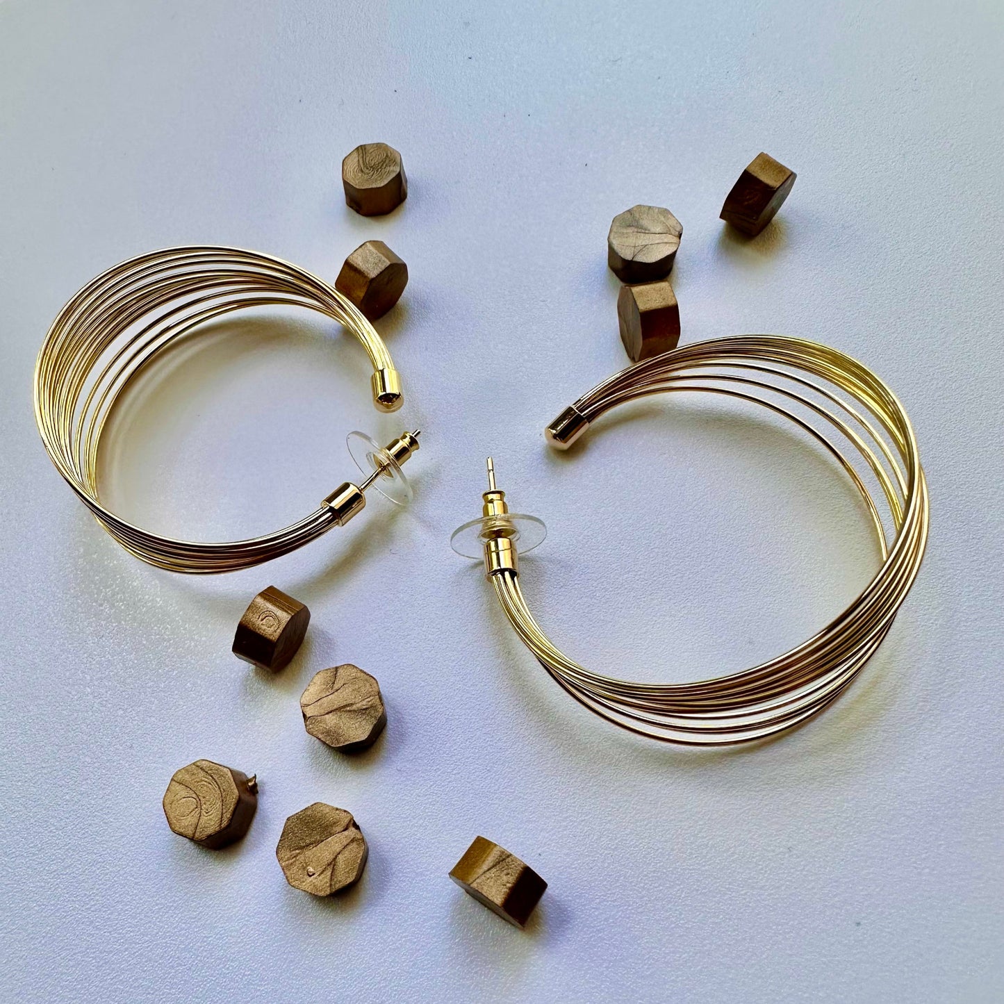 44mm multi-layer hoop earrings with polished gold finish and 925 sterling silver needle