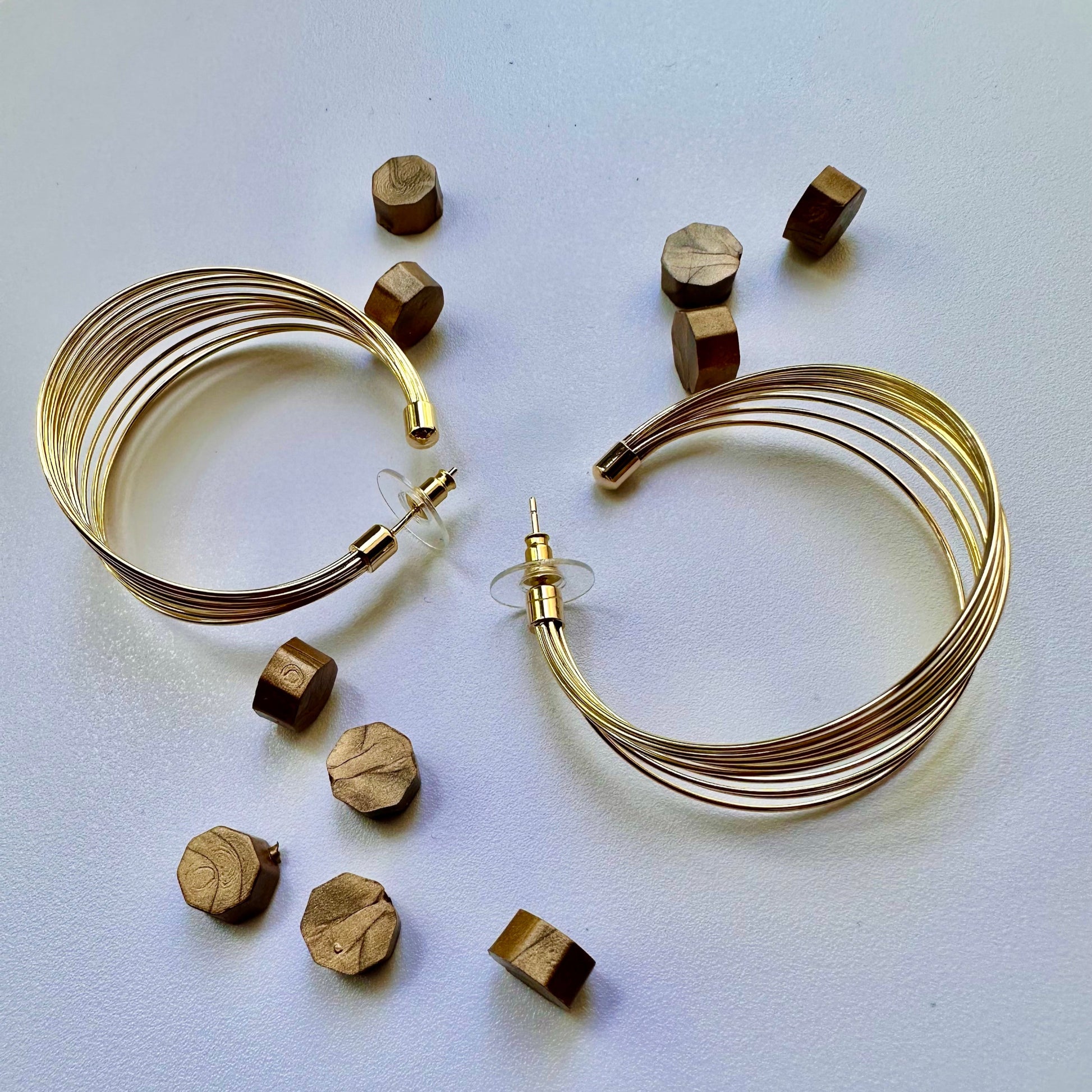 44mm multi-layer hoop earrings with polished gold finish and 925 sterling silver needle