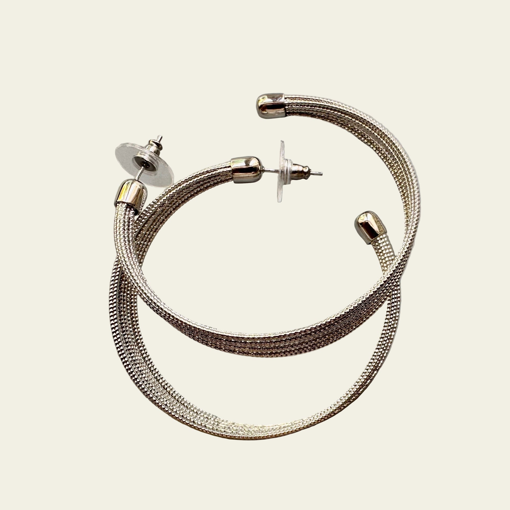 50mm twisted rope multi-layer hoop earrings with silver finish and 925 sterling silver needle