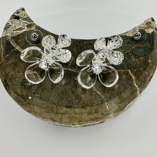 Close-up of translucent resin petals and clear zirconia center