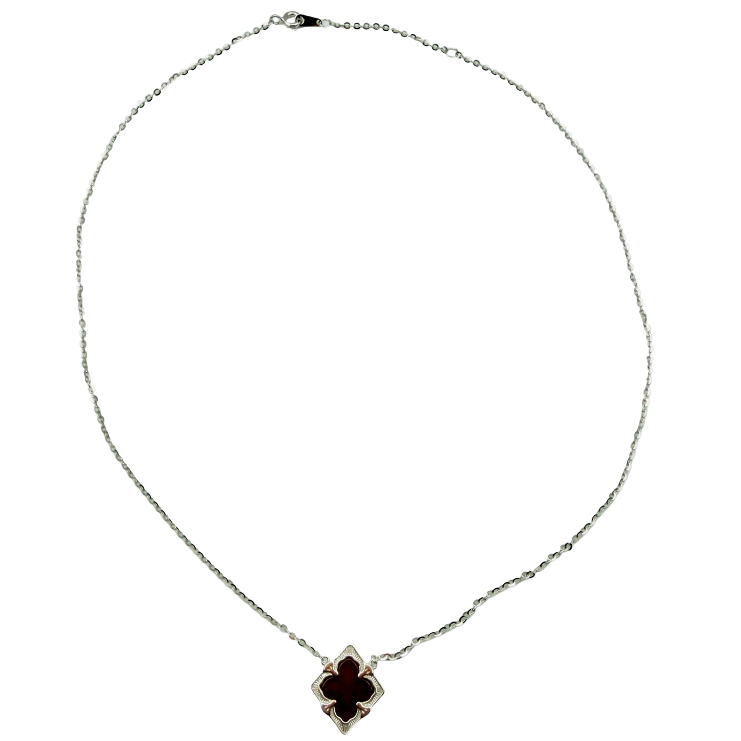 42cm 925 sterling silver chain necklace with 12mm diamond-cut red agate pendant in silver casing