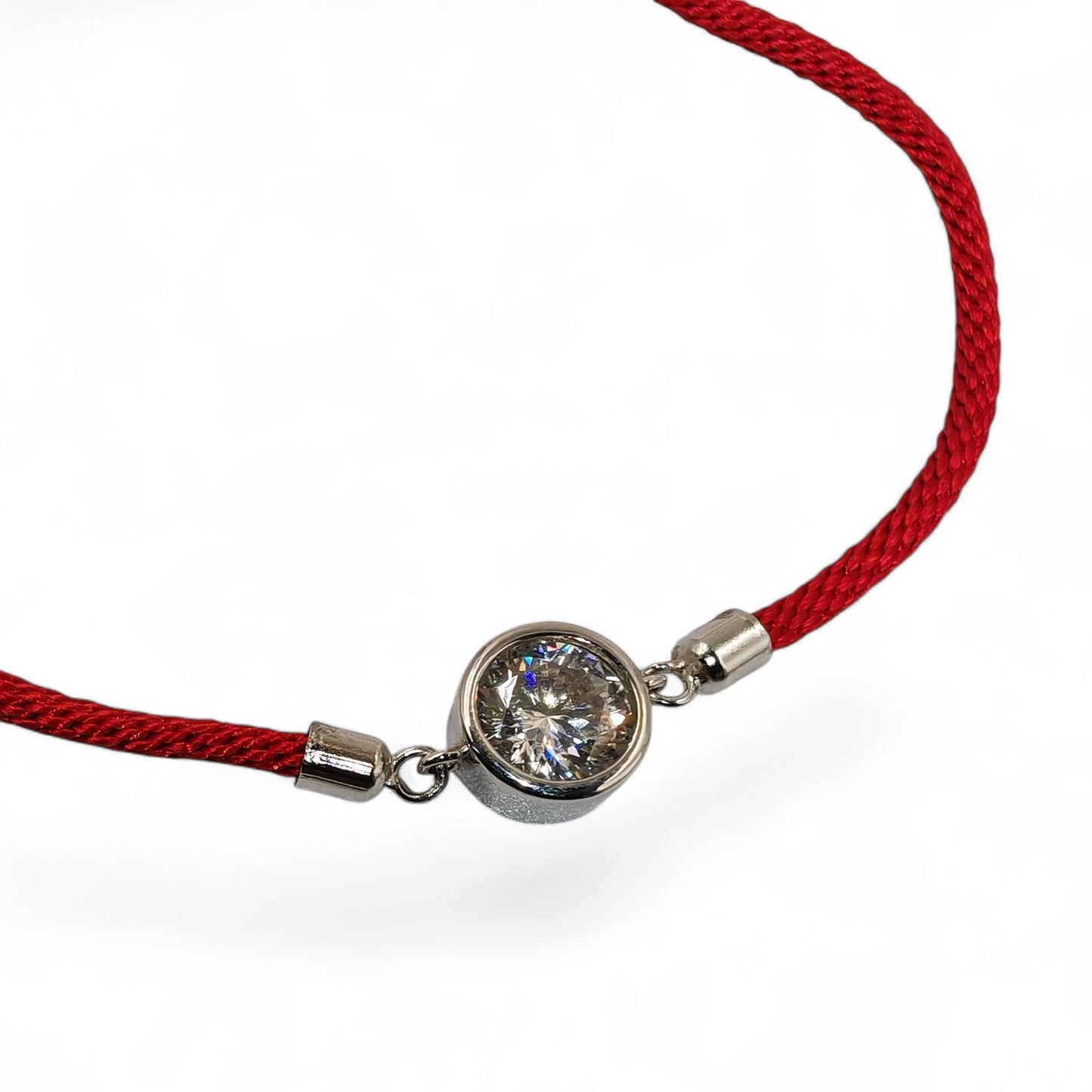 Close-up of moissanite stone and silver casing