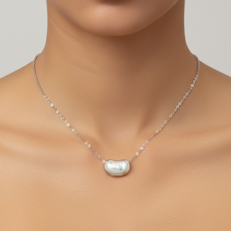 Sterling Silver Kidney-Shaped Mother-of-Pearl Necklace
