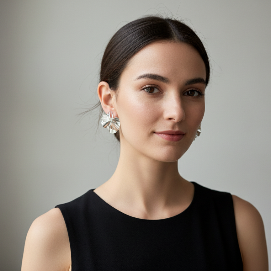 Elegant Floral Drop Earrings – Silver-Tone Flower Design with 925 Sterling Silver Needle