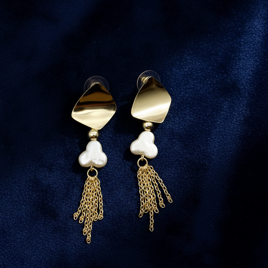 14K Gold-Plated Dangle Earrings with Cloverleaf Pearl