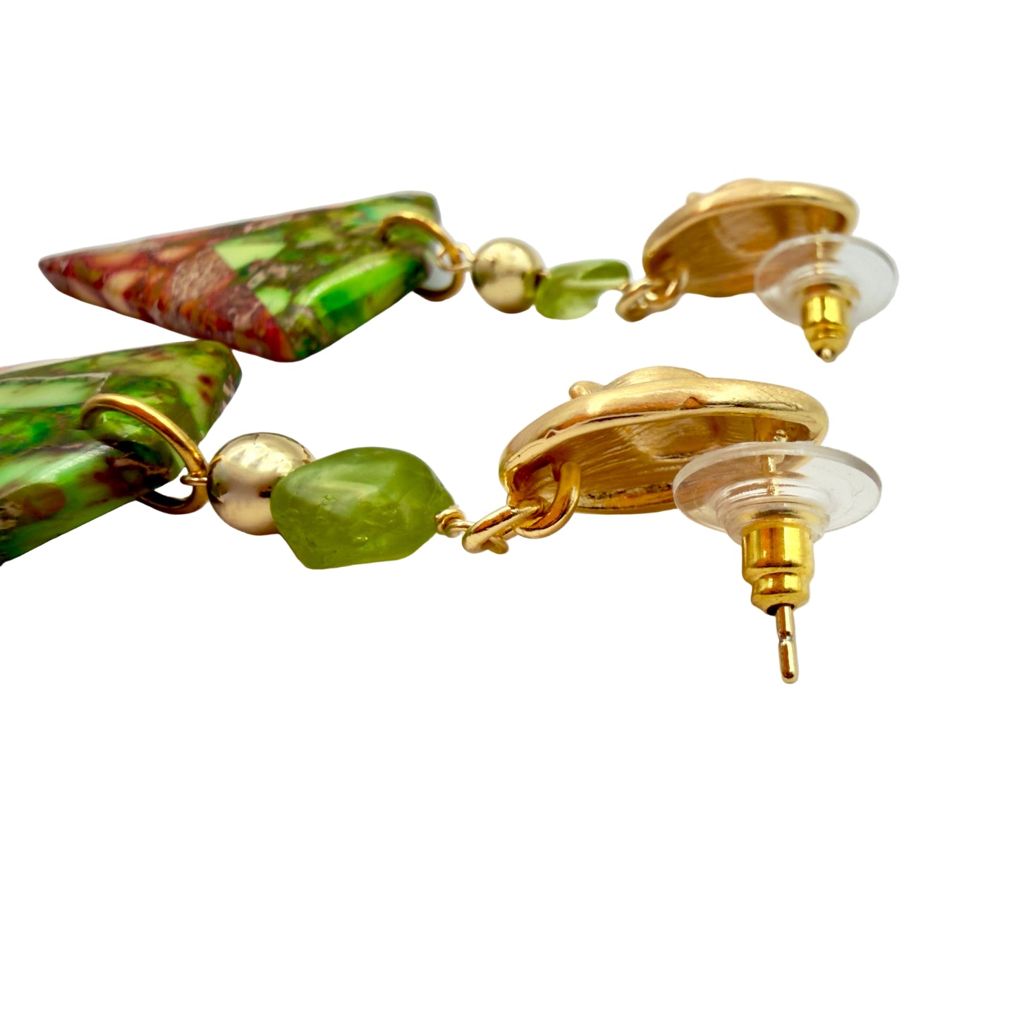 Image showing the dramatic 76mm drop of the jasper and gold-plated statement earring.