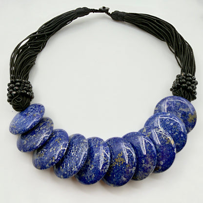 50cm large blue stone necklace with lapis lazuli on white background