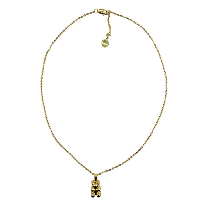 14k gold-plated teddy bear necklace on white background