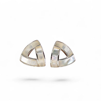 Triangle stud earring with mother of pearl shell and  silver frame