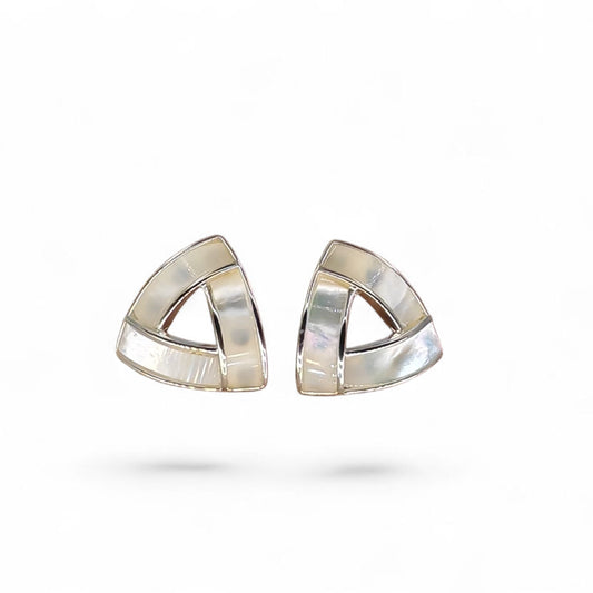 Triangle stud earring with mother of pearl shell and  silver frame