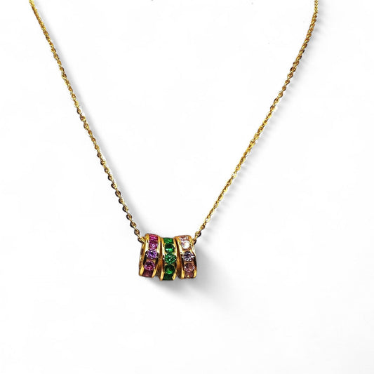 42cm gold-plated 925 sterling silver necklace with 3 x 8mm zirconia hoop pendant
