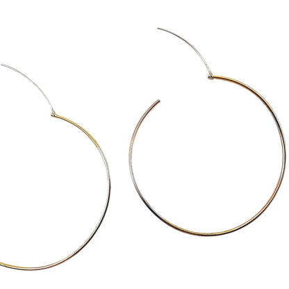 Close-up of two-tone hoop earrings showing hinge and clasp
