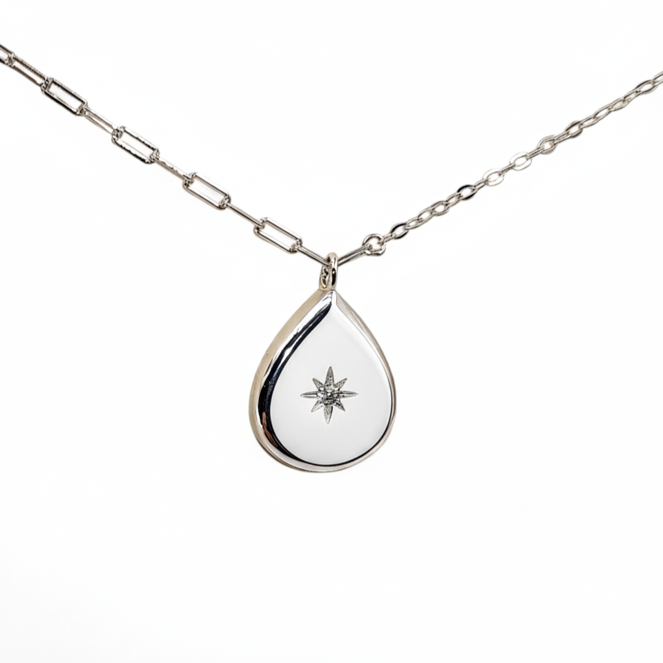 Sterling Silver Teardrop Star Necklace with Cubic Zirconia Star