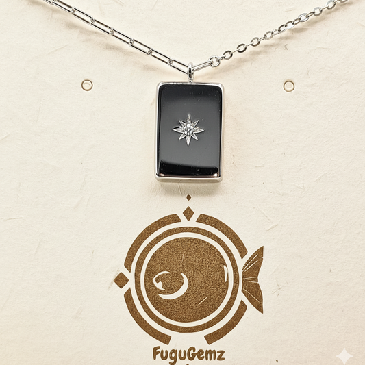 42cm 925 sterling silver necklace with 10mm x 14mm rectangular pendant and central zirconia star
