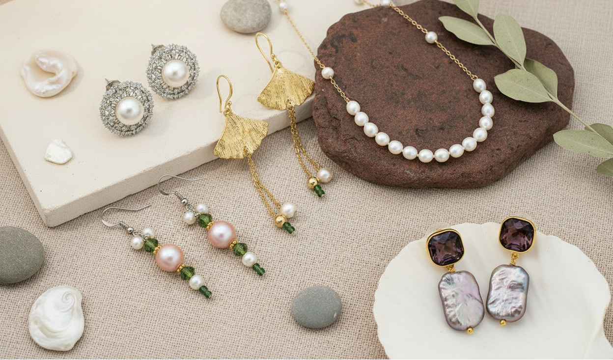 Wild pearl jewelry with baroque pearls, mother of pearl, and sterling silver - FuguGemz modern pearl collection