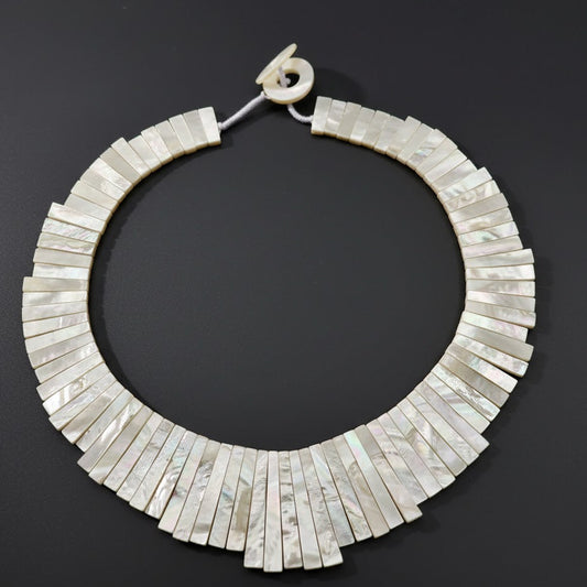 45cm large white mother of pearl segment necklace on white background
