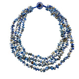 50cm large multi-layered blue/white shell necklace on white background
